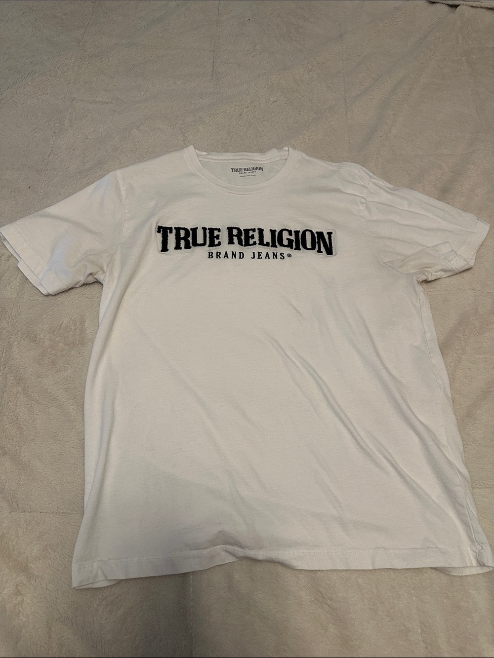 True Religion White Short-Sleeve Tee with Black Logo